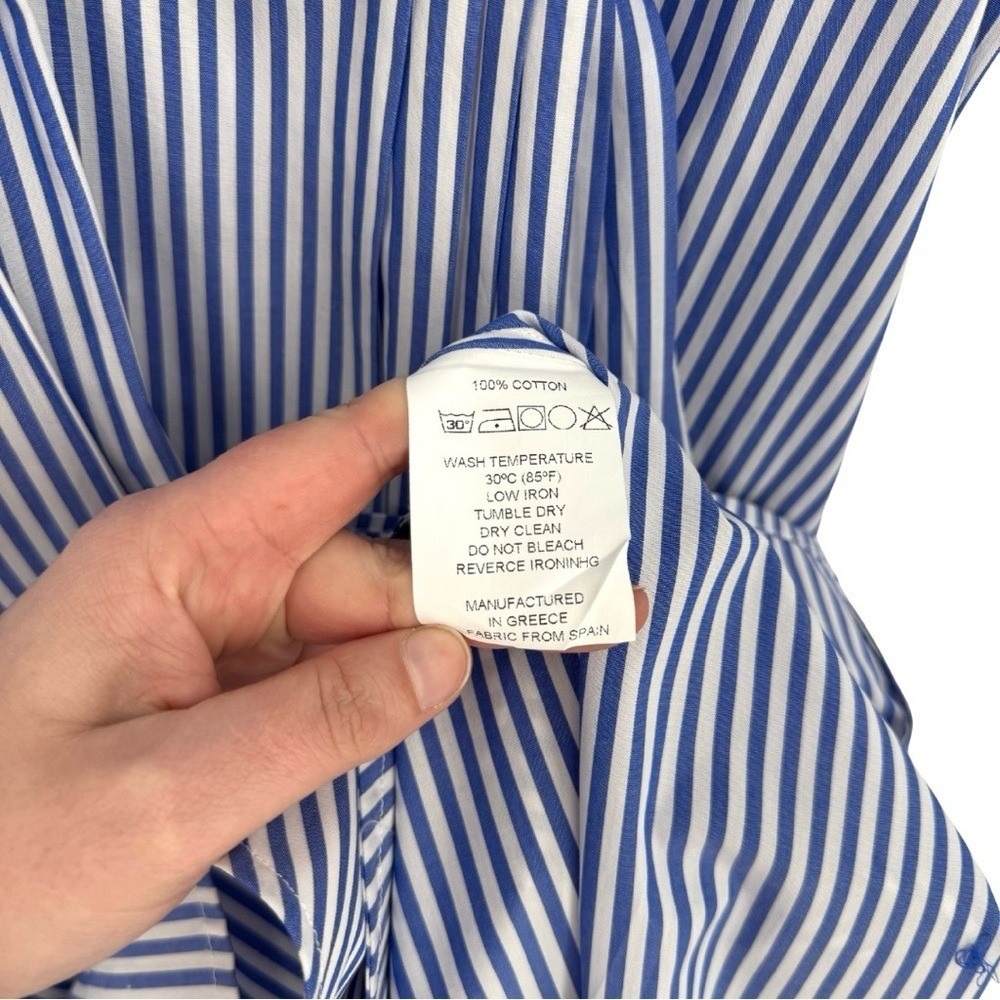 Evi Grintela Mona Ruffle Sleeve Flared Midi Length Shirt Dress Blue Stripe XS - Picture 8 of 10